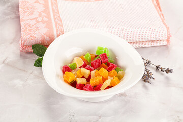 Sweet candied papaya colorful pieses