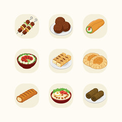 9 essential icons depicting popular Middle Eastern street food.
