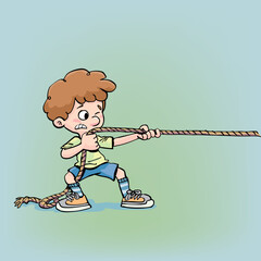 boy pulled strongly on one side of the rope2.eps