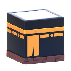 Eid Al Fitr 3D Icon - Semi-Realistic Black Kaaba Illustration Representing Islamic Pilgrimage, Ideal for Social Media, Website Designs, and Presentation Graphics