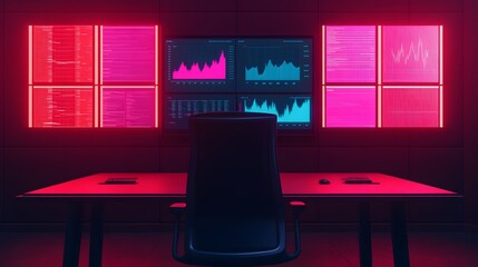 Dynamic Marketing Meeting with Glowing SWOT Analysis Visualizations on Monitors
