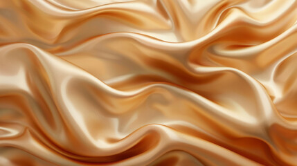 Obraz premium A beautiful background features smooth peach fuzz fabric with folds, texture, and pattern, presenting an elegant light brown silk cloth in natural color for design, cover, or presentation.