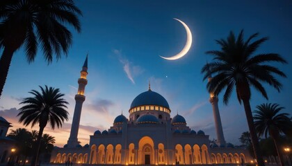 Naklejka premium Majestic Mosque under Crescent Moon