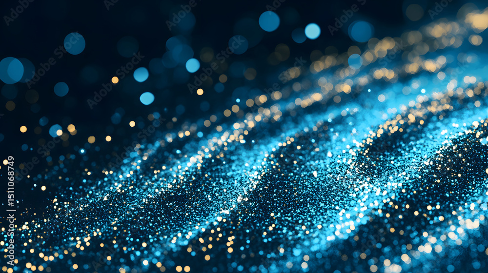 Poster A mesmerizing close-up of shimmering blue particles, creating a wave-like effect that evokes a sense of tranquility and depth