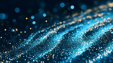 A mesmerizing close-up of shimmering blue particles, creating a wave-like effect that evokes a sense of tranquility and depth