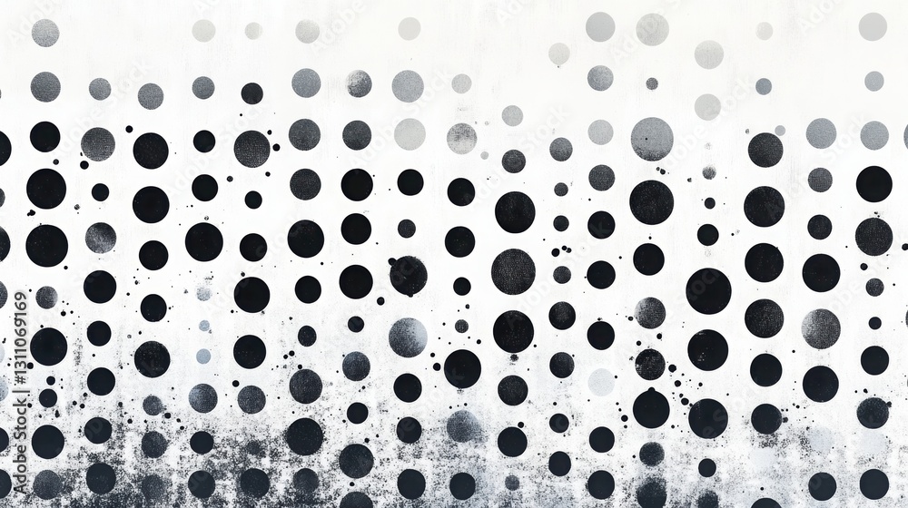 Poster dot matrix: abstract monochrome graphic featuring a textured pattern of scattered dots of varying si