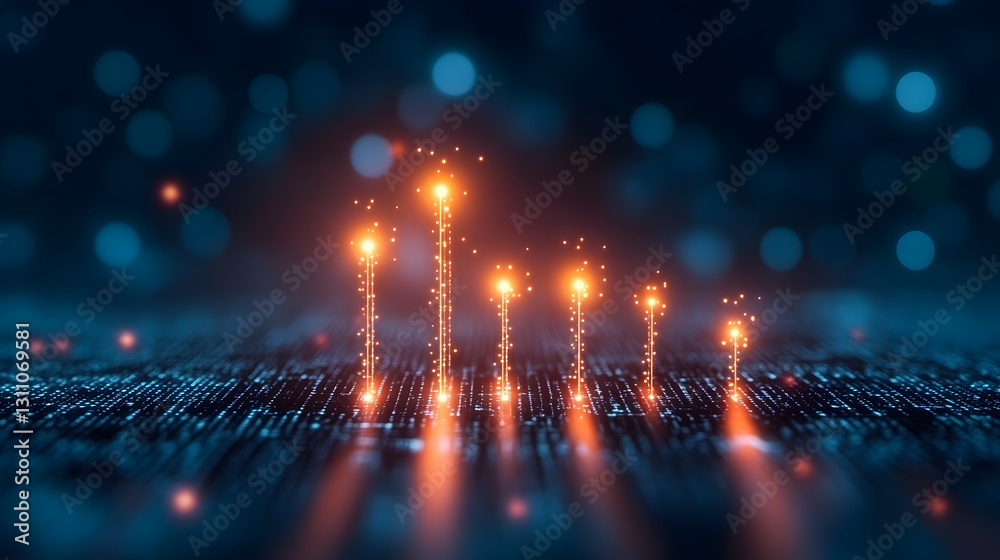 Poster A digital visualization of glowing data points rising in a graph-like formation, symbolizing growth and technology
