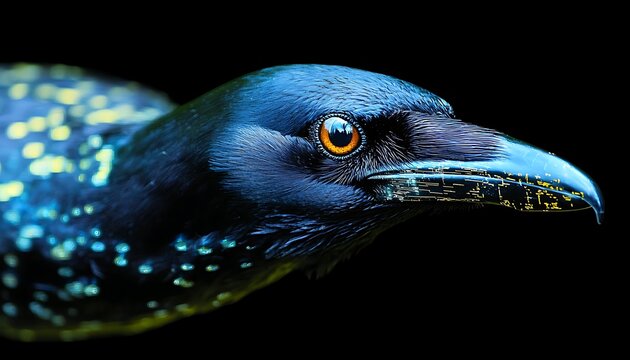 Iridescent Raven Portrait, Dark Background