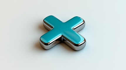 Obraz premium A shiny, blue 3D plus sign on a light background