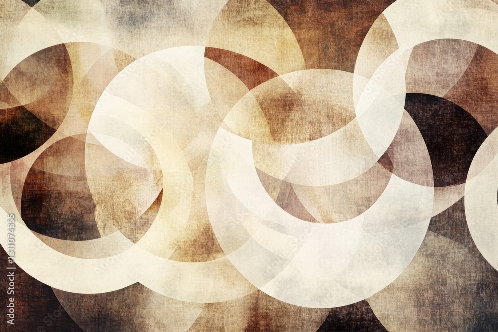 Poster abstract geometric patterns: an artistic composition of overlapping circles in varying tones of brow