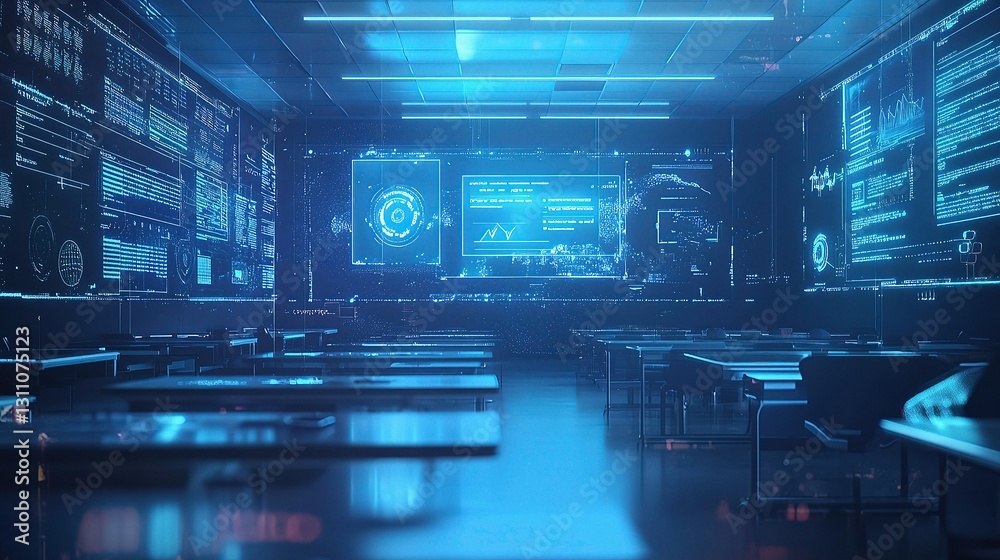 Poster advanced ai learning system in a high-tech digital classroom setting