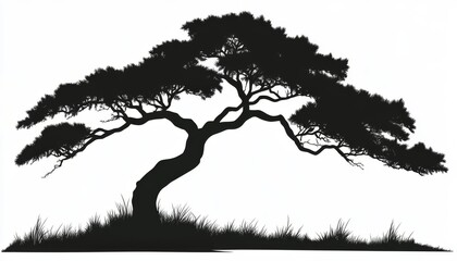 Silhouetted bonsai tree, nature scene, outdoors