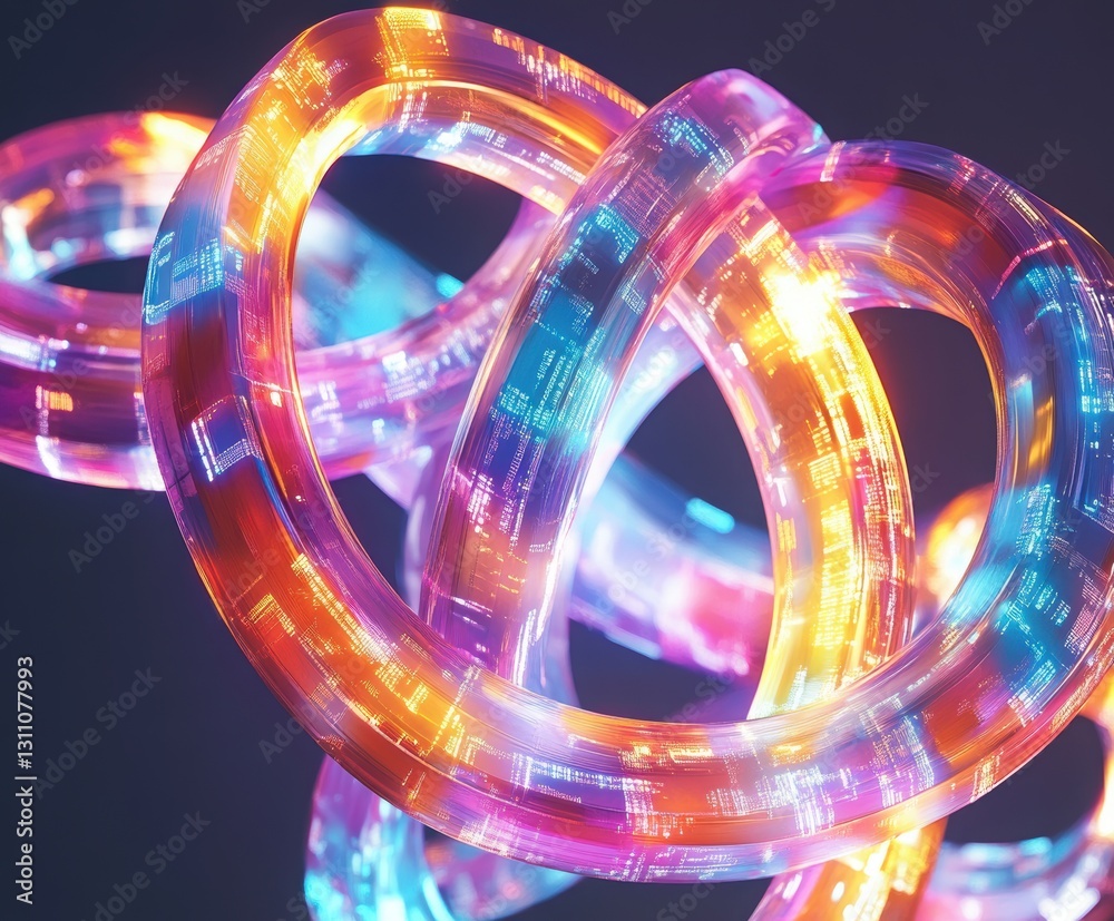 Poster digital circuit loops: a dynamic close-up reveals glowing, interconnected digital circuits, forming 