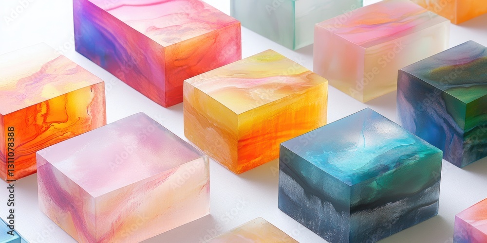 Poster abstract blocks: an array of translucent, multi-colored geometric blocks showcase vibrant, layered h
