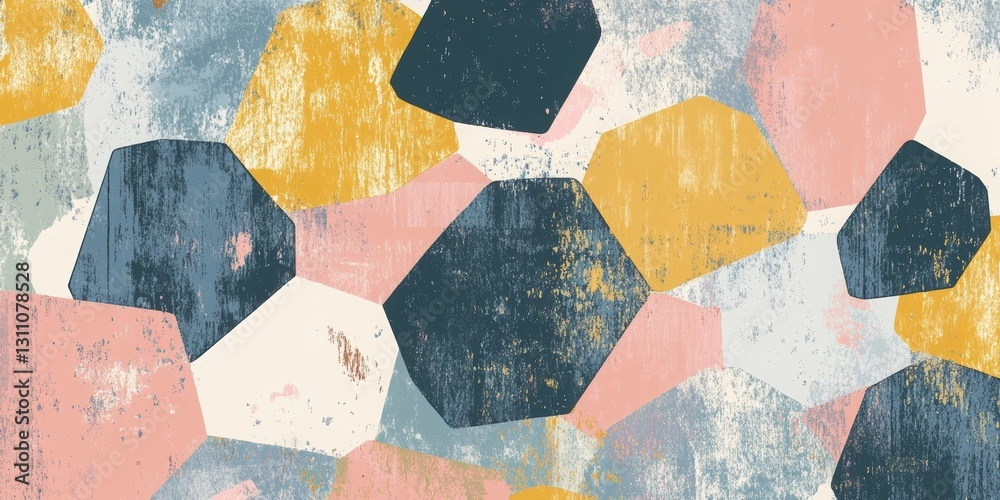 Poster geometric abstraction: an artistic exploration of form and color, featuring an array of irregular po