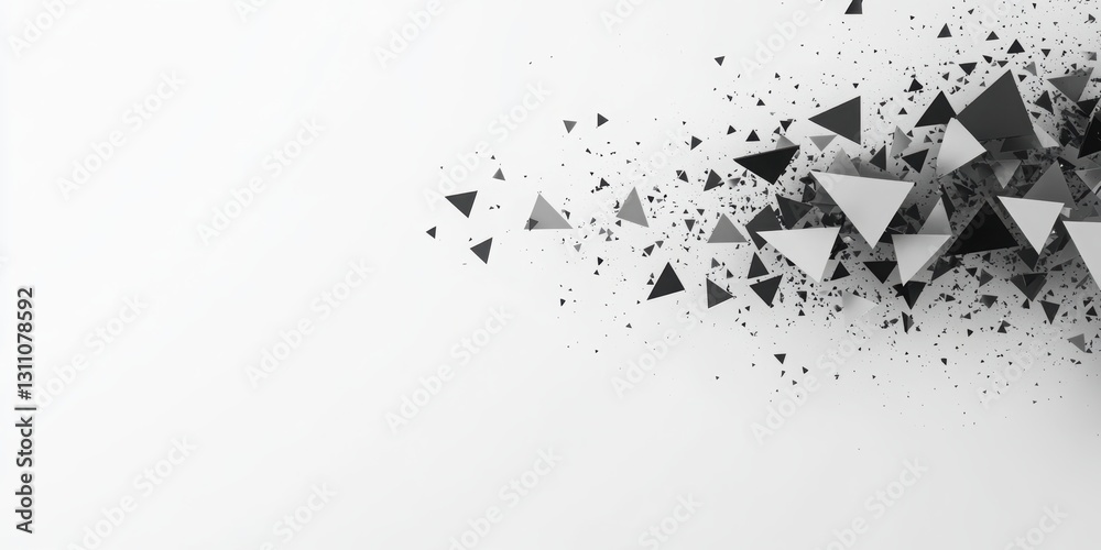 Poster geometric formation: an abstract composition of geometric shapes explodes from the right of frame, c