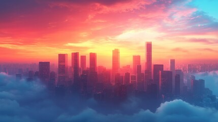 Fototapeta premium World tourism day concept: abstract view city on twilight color sky and clouds cityscape background. future.