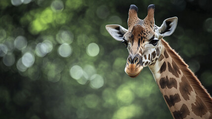 Obraz premium Giraffe portrait with detailed fur texture and blurred background