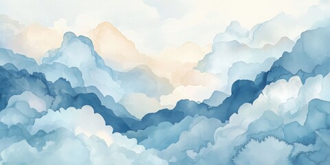 Fototapeta premium Mountains in watercolor: Abstract watercolor painting of layered mountains, depicting a dreamy landscape with soft hues and a tranquil ambiance. Capturing the essence of nature's serenity.