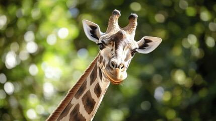 Naklejka premium Giraffe with detailed fur texture in lush green environment