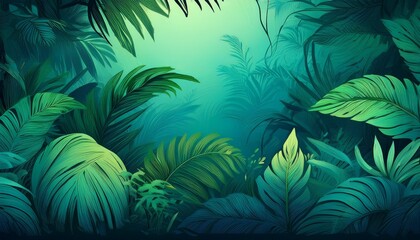 A rich blend of deep jungle greens and vibrant turquoise accents, capturing the essence of a tropical rainforest. This gradient evokes the lush, dense foliage and vibrant colors of an exotic, tropical