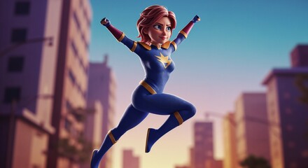 Superhero Leap Determined Flight Over Cityscape