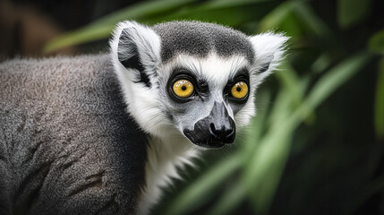Obraz premium Close up of lemur with intense yellow eyes and fine fur