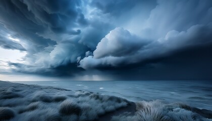 Obraz premium Stormy Sky Gradient is a dramatic transition from cold grays to deep navy blue, resembling the powerful and ever-changing hues of a stormy sky. 