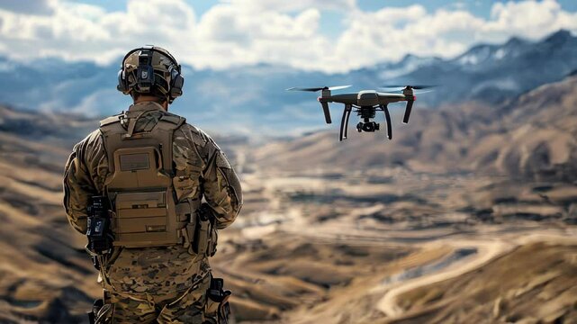 video of A soldier operates a drone for reconnaissance tasks	