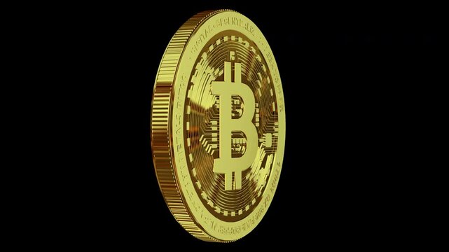 Gold Bitcoin with Transparent Alpha Channel. Exclusive, Looped
