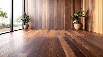 Fototapeta premium Minimalist Room with Wooden Walls and Floors