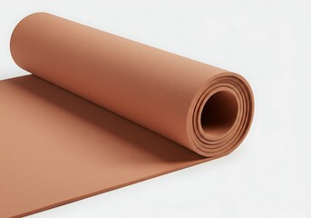 Unrolled Tan Mat Showing Rolled Section on White Surface
