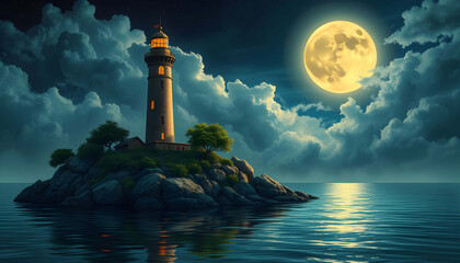 Ancient Lighthouse On A Lonely Island AI Generative