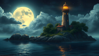 Ancient Lighthouse On A Lonely Island AI Generative