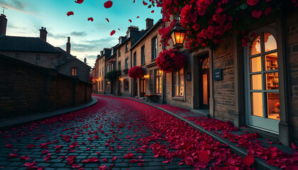 Old Town Full Of Roses AI Generative