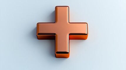 Obraz premium Shiny orange cross symbol on light blue background