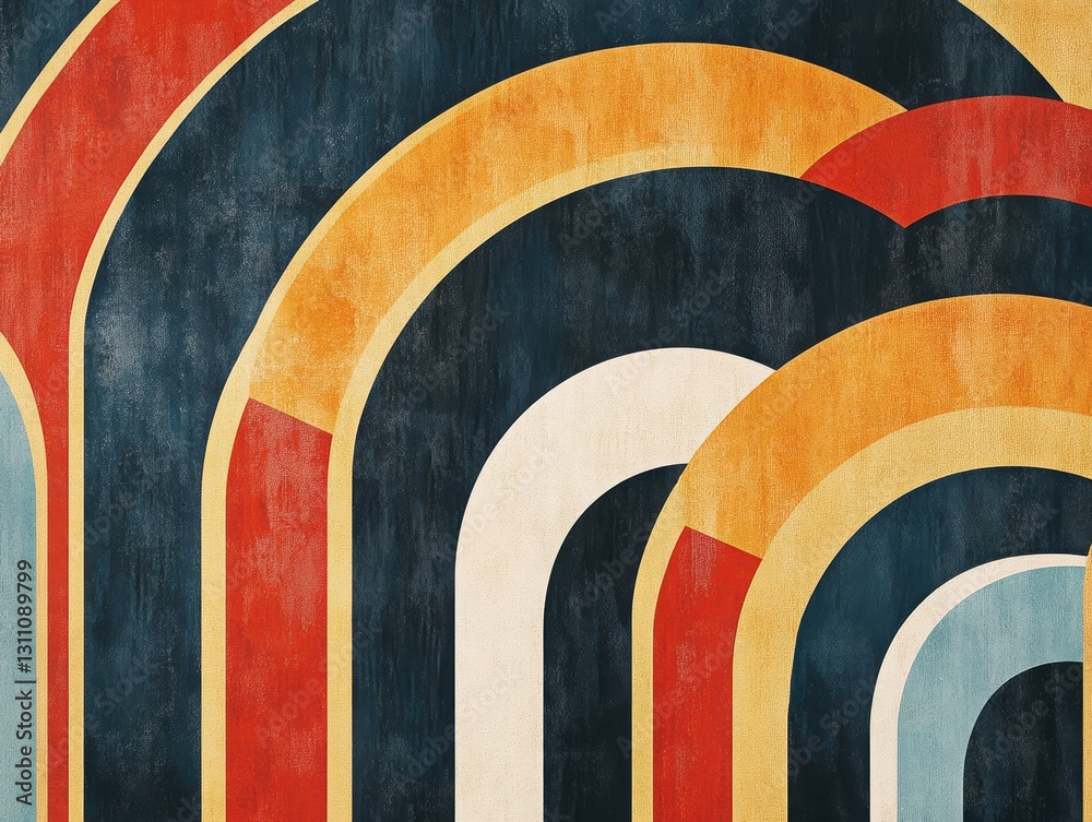Poster archways of color: a vibrant and inviting interior design element. showcasing a bold pattern of over