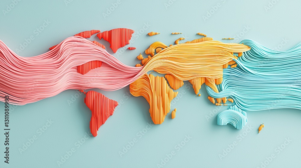 Poster colorful data streams flowing between continents on a stylized world map, illustrating the speed and