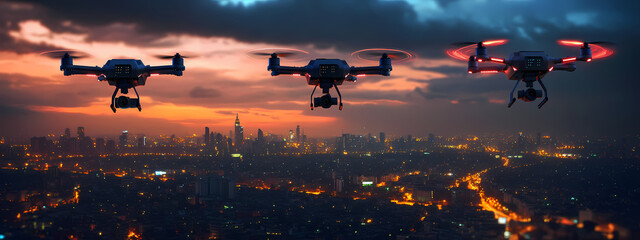 Surveillance Drones Patrolling at Dusk