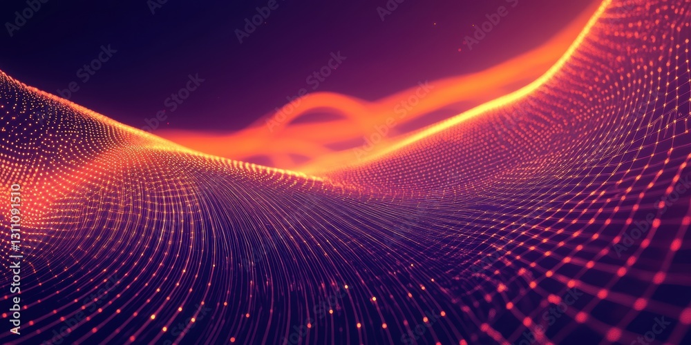 Poster abstract tech waves: a dynamic visual of interconnected data points forming undulating waves, with v