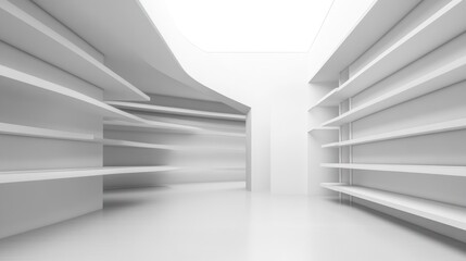 Obraz premium Empty white minimalist store interior shelves