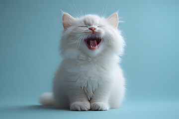 Happy cat laughing on gray background