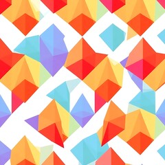 Low-Poly Geometric Illustration with Bright Primary Colors and Sharp Angles on White Background