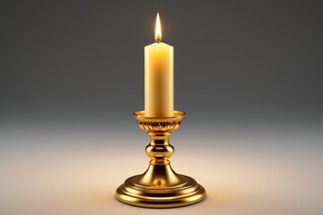 a close up of a lit candle on a gold stand