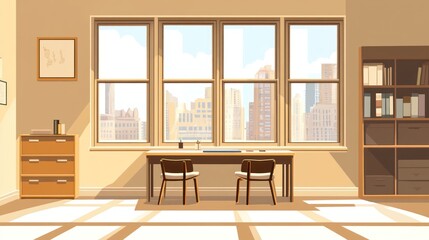 Empty office interior with city view