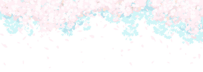 ふんわりした桜と青空の横長ベクターイラスト