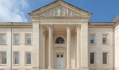 Obraz premium Classical Building Facade with Ionic Columns and Symmetrical Windows
