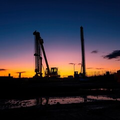 Obraz premium A construction site at night illuminated by floodlights