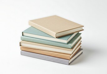 Stack of Books with Different Colored Covers on White Background