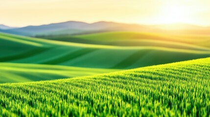 Obraz premium Evergreen Hills Under Golden Sunrise With Vivid Grass